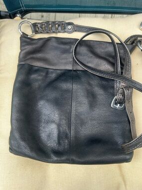 Brighton Black Crossbody Leather Bag with Heart Charm